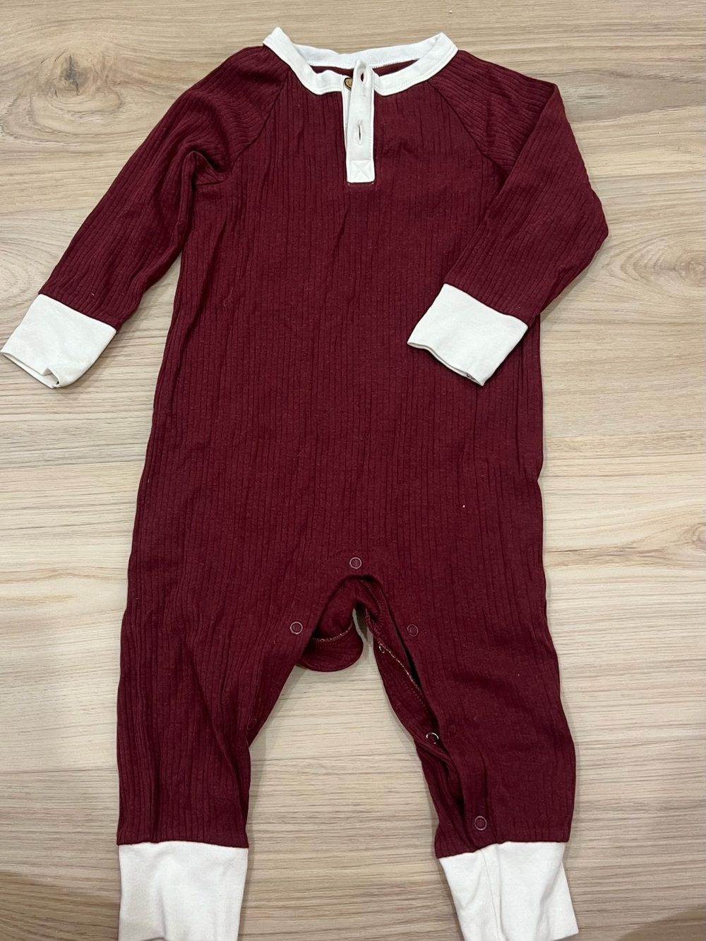 Cat & Jack Burgundy Ribbed One-Piece with White Trim